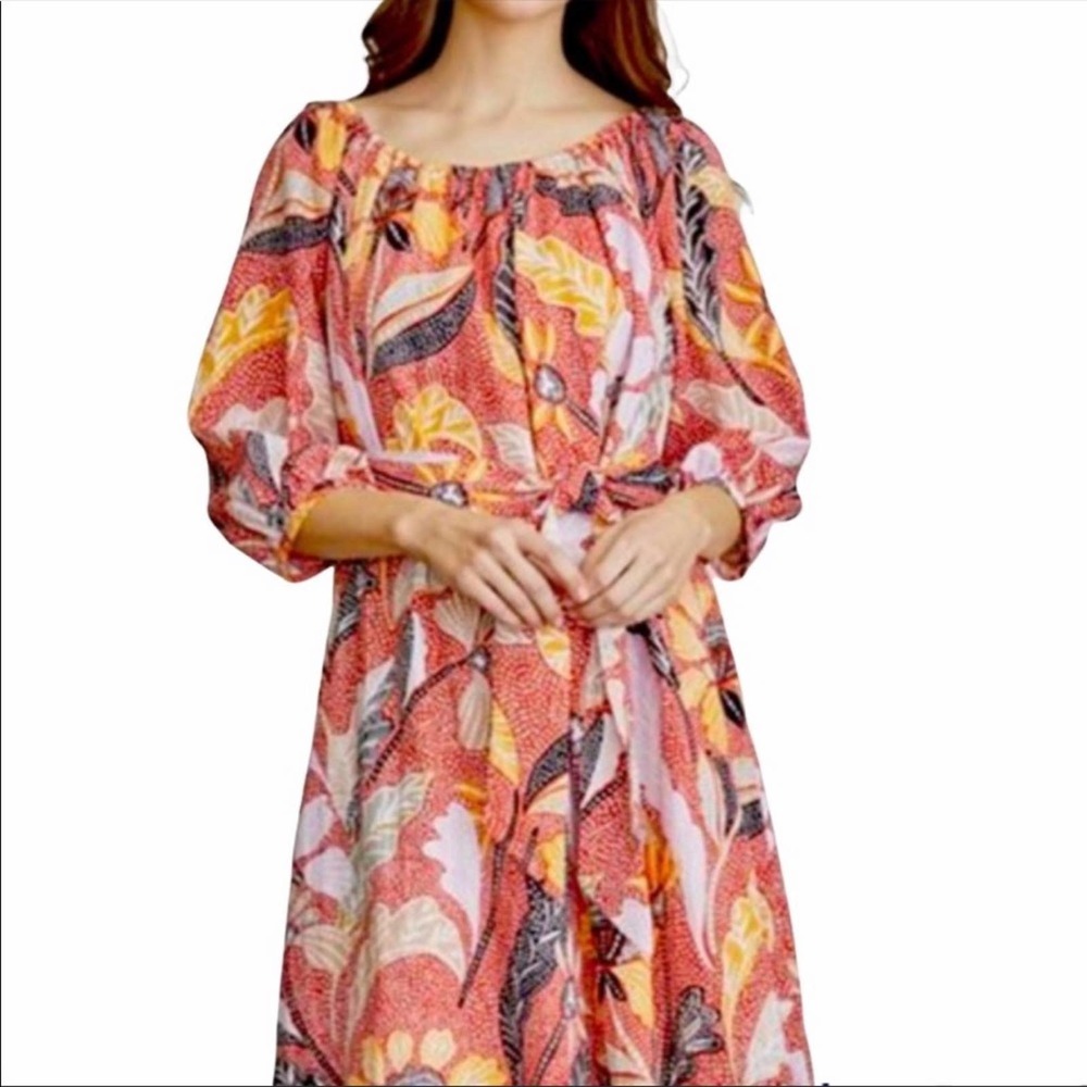 Elizabeth & James 100% cotton floral dotted casual belted flared dress size M